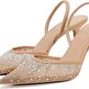 Pearl Kitten Heels for Women Pointed Toe Mesh Rhinestone Heeled Sandals Clear PVC Stiletto Mid Heel for Wedding Party Dress Bride Pumps Shoes (6)