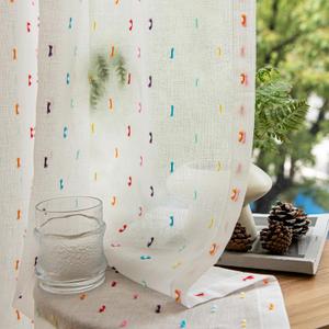 Colorful Linen Textured Sheer Curtains for Living Room 84 inches Long 2 Panels Rod Pocket Boho Light Filtering White Window Drapes for Bedroom Dining