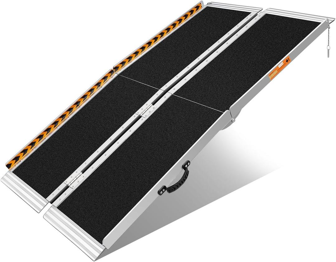 FACHNUO 5 Feet Portable Wheelchair Ramp, Non-Skid Aluminum Handicap Ramps with Handle, Folding Threshold Wheel Chair Ramp for Home Steps, Stairs, Entry, Threshold, Doorways, Scooter, 800LBS Capacity (5FT(Using height 5-15''))