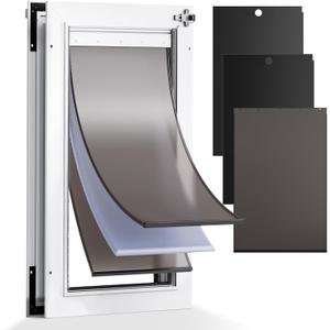 3-Flaps Aluminum Large Dog Door for Door, Pets Up to 110 lb | Include 1 Replacement Flap & 2 Closing Panels, Insulation Flap, Aluminum Safety Locks, Resist Extreme Weather, Heavy Duty