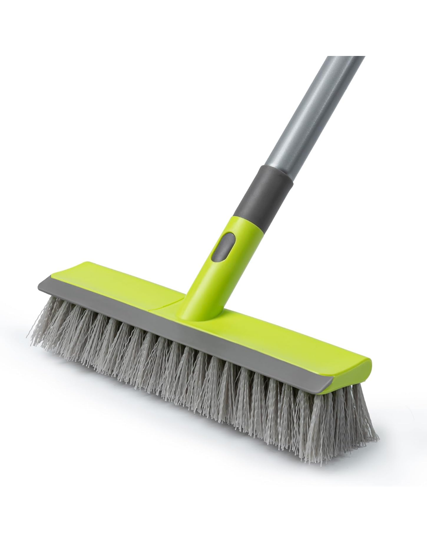 Floor Scrub Brush 2 in 1 Scrape and Stiff Bristle Deck Brush for Cleaning Concrete, Patio, Garage, Carpet, Kitchen and Bathroom 57" Long Handle