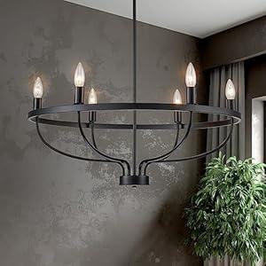 BrkNit 6-Light Black Chandelier, Candle Chandeliers for Dining Room, Vintage Farmhouse Chandelier Light Fixture for Entryway, Bedroom, Foyer and Living Room