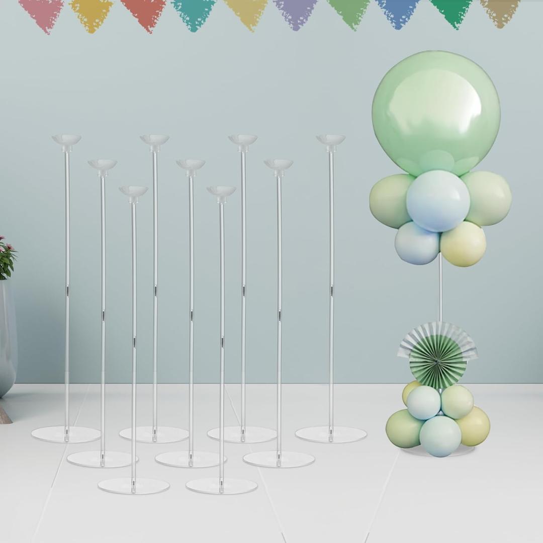 Hanna Roberts Clear Acrylic Balloon Stands for Centerpieces, 25.6 inch 10 Pack Balloon Centerpiece Stand for Tables, Balloon Holder For Wedding Birthday Party Decorations (Balloons Not Included)