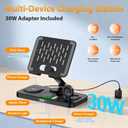 30W Charging Station for Apple Products, Foldable Wireless Charger with Clock Display&7 Color Light, Wired Charging for iPad/Tablet Charging Station for iPhone17, for Apple Watch11 for AirPods4(Black