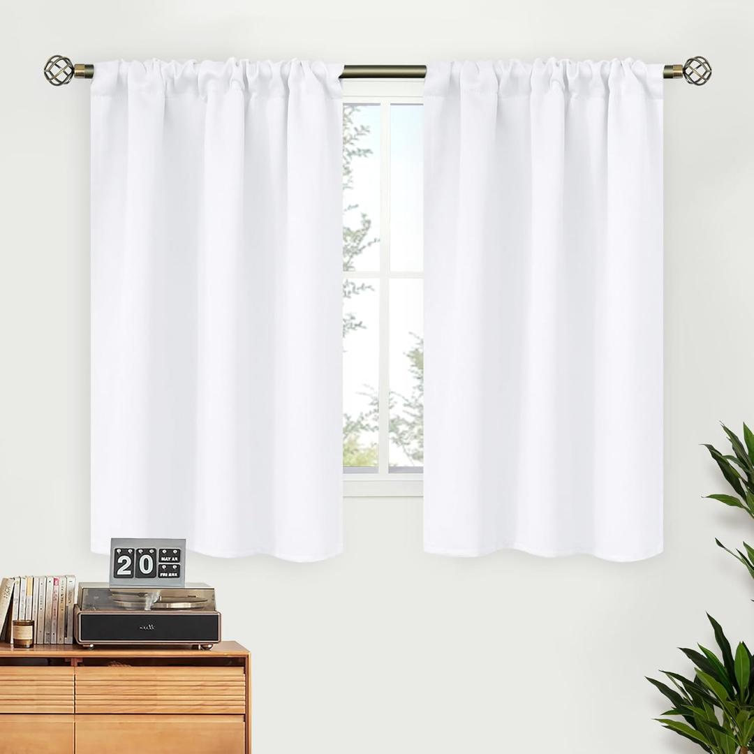 BGment White Curtains 48 Inches Length for Window - Rod Pocket 34 Inch Wide Short Drapes for Bedroom Kitchen Cabinet Cafe Basement Privacy, 2 Panels, 34 x 48 Inch BGment White Curtains 48 Inches Length for Window - Rod Pocket 34 Inch Wide Short Drapes for Bedroom Kitchen Cabinet Cafe Basement Privacy, 2 Panels, 34 x 48 Inch