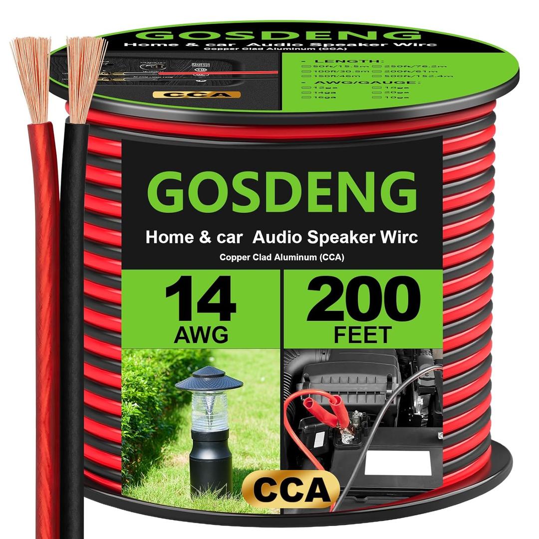 14 Gauge Speaker Wire- 200 ft Spec Soft Touch Audio Wire for Car Stereos, Home Theater, Surround Sound - Flexible 14 AWG Speaker Cable - Red/Black