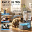 Automatic Cat Feeder and Water Dispenser with Stainless Steel Bowl with Ice Pack Gravity Food Feeder and Waterer Set Feeding Raised Bowls with Filter for Dog 1.3 Gallon x 2(Grey)