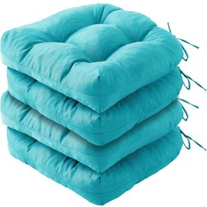IPYNBAP Outdoor Chair Cushions Set of 4, Patio Chair Cushions with Ties, 19x19+5 Tufted Outdoor Seat Cushions, Waterproof Patio Furniture Cushions, Outdoor Dining Chair Pads, Teal
