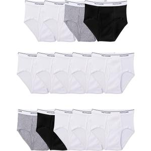 Fruit of the Loom Boys' Tag Free Cotton Briefs (Assorted Colors) (Small, Boys  14 Pack  Black/White/Grey)