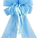 Large Blue Burlap Bow for Wreath, Easter Farmhouse Burlap Fabric Bow for Front Door Decor Spring Blue Tree Topper Ornament Decorative Bows with String for Wedding Holiday Party Decoration