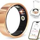 Smart Ring with Heart Rate, Blood Oxygen, Sleep Tracker, Step Tracker, IP68 Waterproof Fitness Tracker Fitness Ring for Women Men, Compatible with iOS & Android (Gold, 9#)