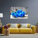 ZHIYYHAO Black and White Blue Roses Canvas Wall Decor Framed Modern Zen Artwork For Bedroom Bathroom Office Home Decor Ready to Hang（rose-2，24.00L X 16.00W''）