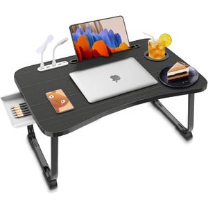 Fayquaze Laptop Bed Desk, Portable Foldable Laptop Bed Table with USB Charge Port Storage Drawer and Cup Holder, Lap Desk Notebook Stand Tray Table Serving Tray for Eating, Reading and Working (Black)