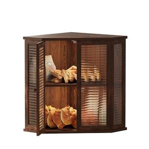 Aycarzcy Corner bread box Bread Box for Kitchen Countertop - Corner Bread Storage Box 16.5" H, Premium Wood with Glass Door, Perfect for Homemade Bread, Baguettes & Pastries