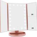 WEILY Makeup Mirror with 21 LED Lights,Two Power Supply Modes, Adjustable Touch Screen and 1x/2x/3x Magnification Tri-Fold Vanity Mirror,Chargeable Travel Cosmetic Mirror for Desktop(Rose Pink)