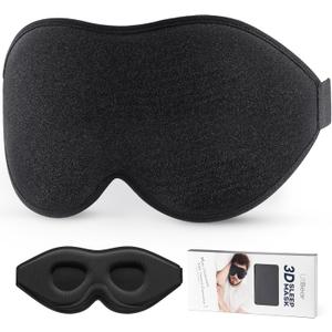 LitBear Sleep Mask for Side Sleeper Women Men, Eye Mask for Sleeping Light Blocking, 3D Contoured Cup Sleeping Mask, Soft Breathable Sleep Eye Mask With Adjustable Elastic Strap for Travel (1 Count, Black)
