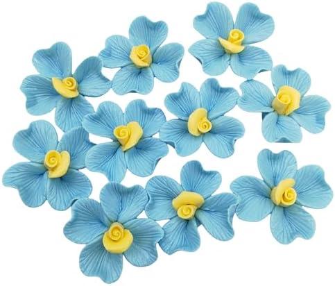 10 PCS 3D Flower Ceramic Tiles,1.6" Handmade Porcelain Ceramic Flowers for Artwork, Fish Tank, Vases, Living Room, Dining Table, Office, Home Floral Decor (Single-Flowered Blue)