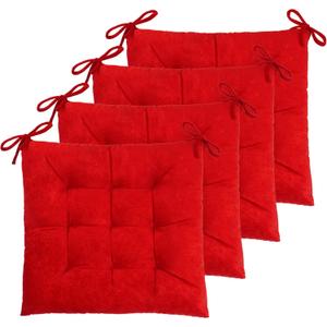 ELFJOY Set of 4 Square Chair Pads Indoor Seat Cushions Pillows with Ties Thick Soft Seat Cushion for Kitchen Dining Office Chair (18", Red)