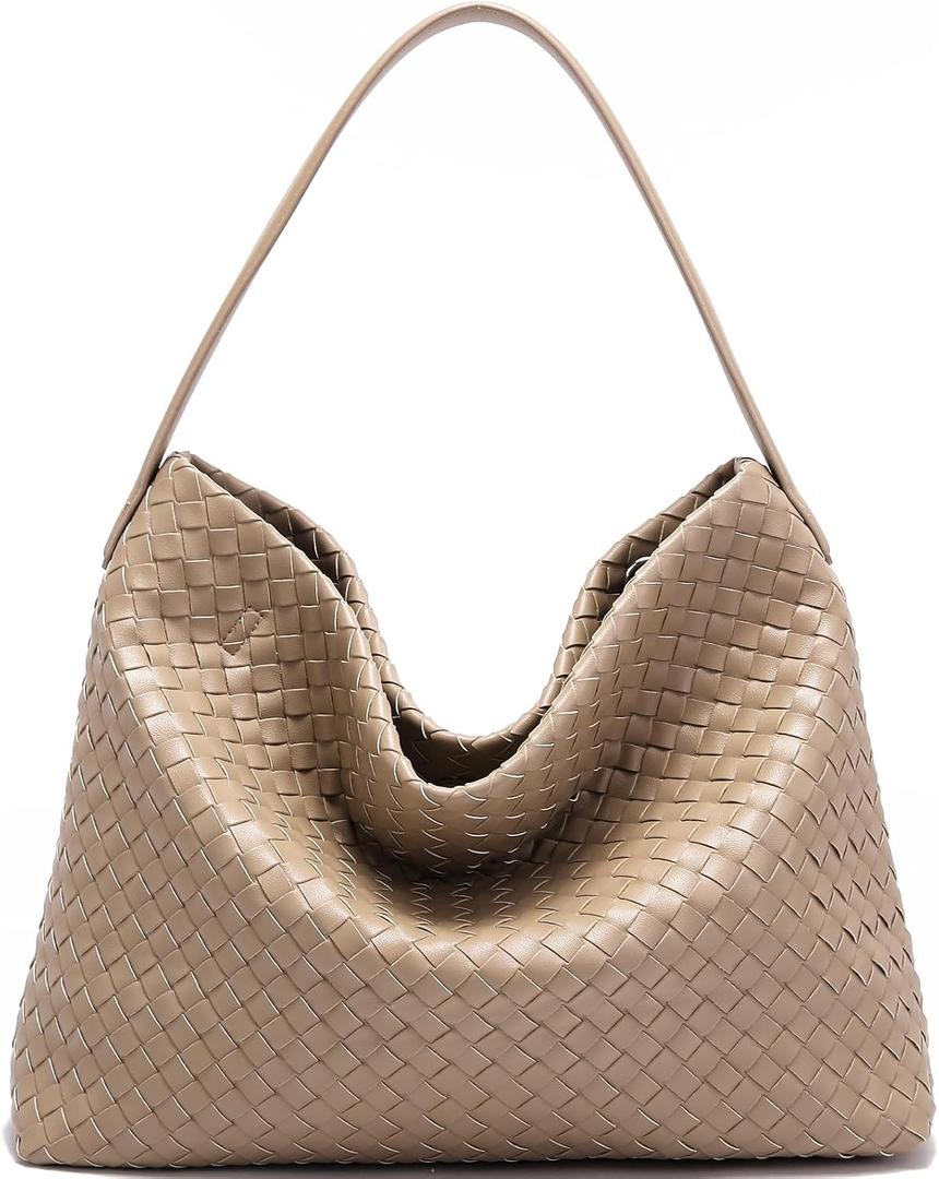Woven Tote Bag for Women: Vegan Leather Purse for Weekend & Style | Handwoven Shoulder Bag with Removable & Adjustable Strap - Medium Tote Bag fit 11" iPad - Elegant Commuting & Daily Bag