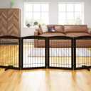 PAWLAND 96-inch Extra Wide Dog gate for The House, Doorway, Stairs, Freestanding Foldable Wire Pet Gate, Set of Support Feet Included (Espresso, 30" Height-4 Panels) (4 Panels96"W x 32"H)