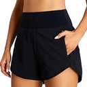 BMJL Women's Athletic Shorts Running High Waisted Shorts Pocket Sporty Workout Shorts Quick Dry Gym Shorts Pants(L, Black)