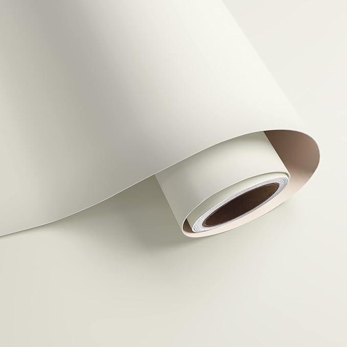 VaryPaper 32''x354'' Large Size Matte Off White Peel and Stick Wallpaper White Contact Paper for Walls Cream White Removable Wallpaper Self Adhesive Wall Paper for Bedroom Bathroom Nursery Renters