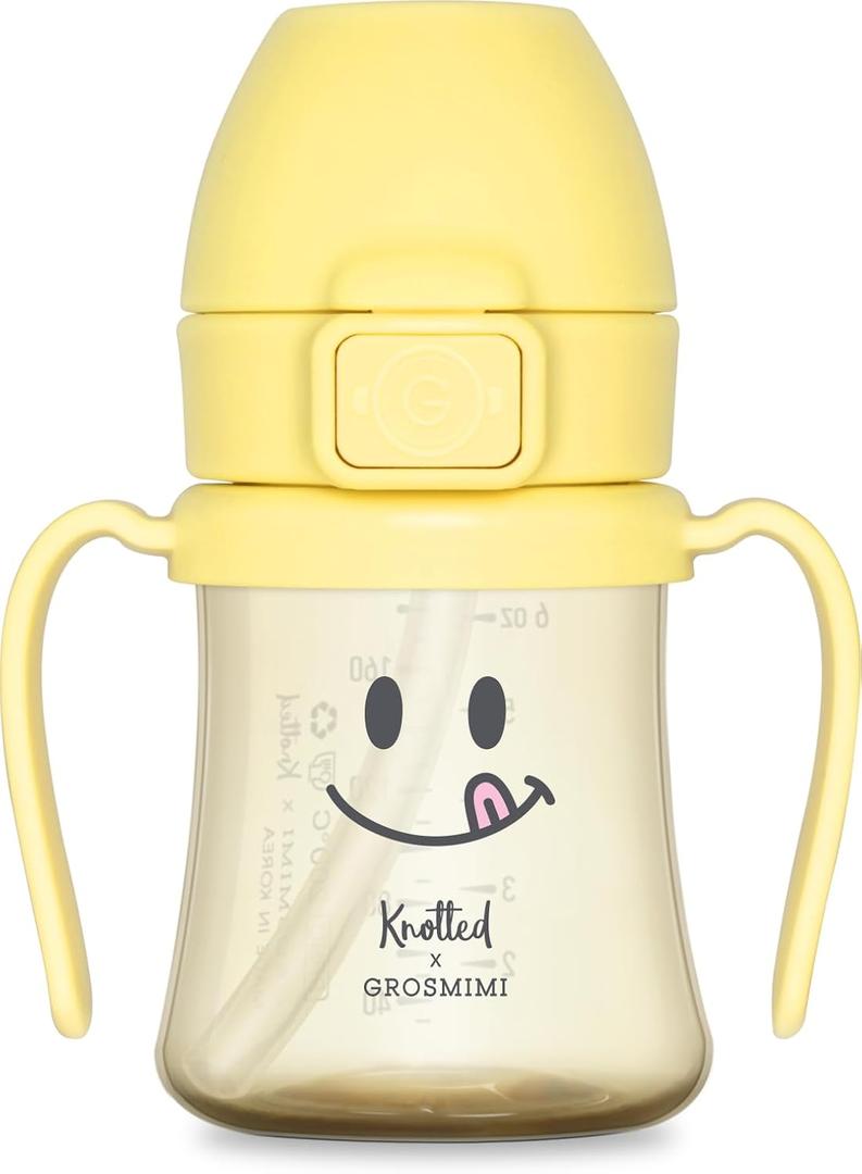 GROSMIMI x KNOTTED Flip Top Spill Proof Sippy Cup, PPSU, BPA Free, Stage 2 Straw for Toddlers (Smile 6oz)