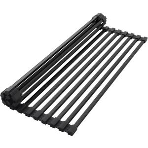 Roll Up Dish Drying Rack 11.42" x 17.72" 15 Tube Kitchen Sink Rack Over the Sink Dish Drying Rack Stainless Steel Dish Rack Heat-Resistant Dish Drainer, Black