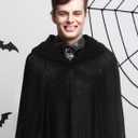 Fourluoo Halloween Grim Reaper Costume Medieval Renaissance Hooded Cloak Gothic Wizard Cape for Adult Halloween Cosplay(Black, L)
