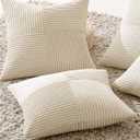 MIULEE Beige Throw Pillow Covers 18x18 Inch Set of 2 Boho Patchwork Cushion Cases Modern Farmhouse Pillow Cases with Invisible Zipper Corduroy Striped Home Decor for Couch Sofa Bedroom