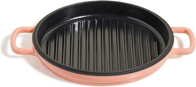 Cast Iron Hot Grill | Toxin-Free, 10.5" Round, Enameled Cast Iron Grill Pan | Indoor Serious Searing & Grill Marks | Oven Safe Up To 500°F | Easy To Clean & Maintain | Char