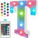 LED Marquee Light Up Signs, Battery Powered Color Changing for Wall, Bedroom - Remote Control RGB Letter T