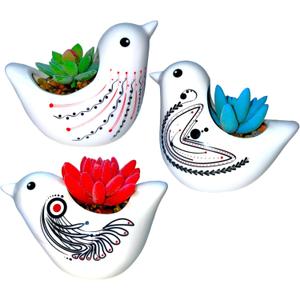 Mini Decorative Pots for Plants Birds Shaped Ceramic Succulent Planters Set of 3 Cute Cactus Flower Pots Decorative Plant Planters for Desktop, Home Decoration, Office, Cafes