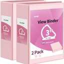 SUNEE 3 Ring Binder 3 Inch D Ring, Clear View Binder Three Ring PVC-Free (Fit 8.5x11 Inches) for School or Office Supplies, Pink, 2 Pack