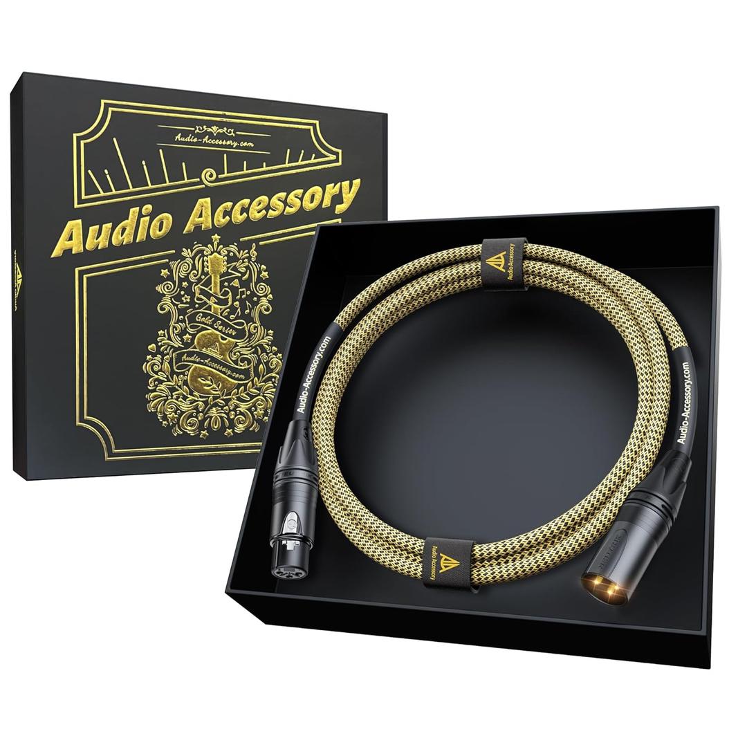 Gold Series Star Quad XLR Cables 6.6ft, Neutrik Connectors, 19AWG Microphone Cable, Kevlar-Reinforced Nylon Braided Handmade Mic Cable, 100% Coverage OFC Braid and Al-Foil Shielding