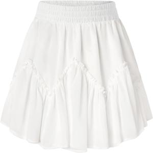 Scarlet Darkness Women Mini Skirt Ruffles Flared Skater Skirts High Waisted Short Renaissance Pirate Skirt (Medium, White)