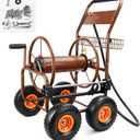 WERMAH Hose Reel Cart with Hose Guide, 4 Wheels Hose Cart, Holds 300ft 5/8"