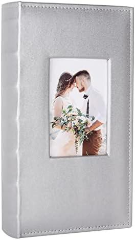 RECUTMS Photo Albums 4x6 Hold 300 Photos Black Pages PU Leather Pocket Album Small Photo Album 4x6 Picture Book for Christmas Gift Wedding Birthday Family Anniversary Baby albums (Silver)