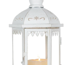 Lanterns Decorative Outdoor&Indoor, White Metal Lantern Decor with Glass, Candle Holder for Porch, Patio, Garden, Fall, Wedding, Christmas, Table Centerpiece