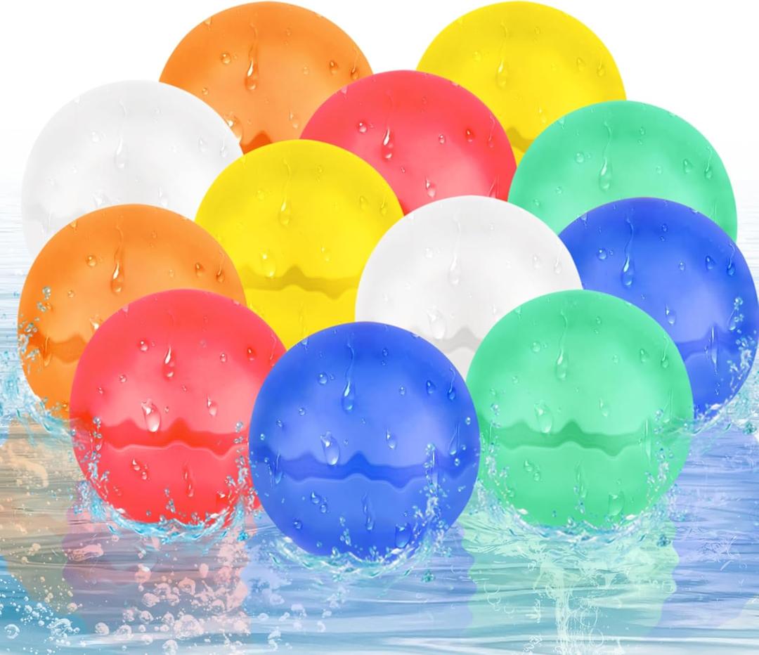 Reusable Water Balloons,12pcs Latex-Free Silicone Water Balloons,Water Bomb Refillable for Water Games Outdoor Summer Fun Party