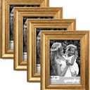 Yaetm 5x7 Gold Picture Frame Set of 4, 1.4 Wide Molding & Rustic Gold Photo Frames 5 x 7 with HD Tempered Glass, Display on Tabletop & Wall Mounting, 4 Pack
