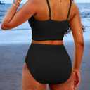 Herseas Women 2 Piece Bikini Set High Waisted Color Block Swimsuit 2025 Summer Beach Scrunch Ribbed Bathing Suit (Black, XL)