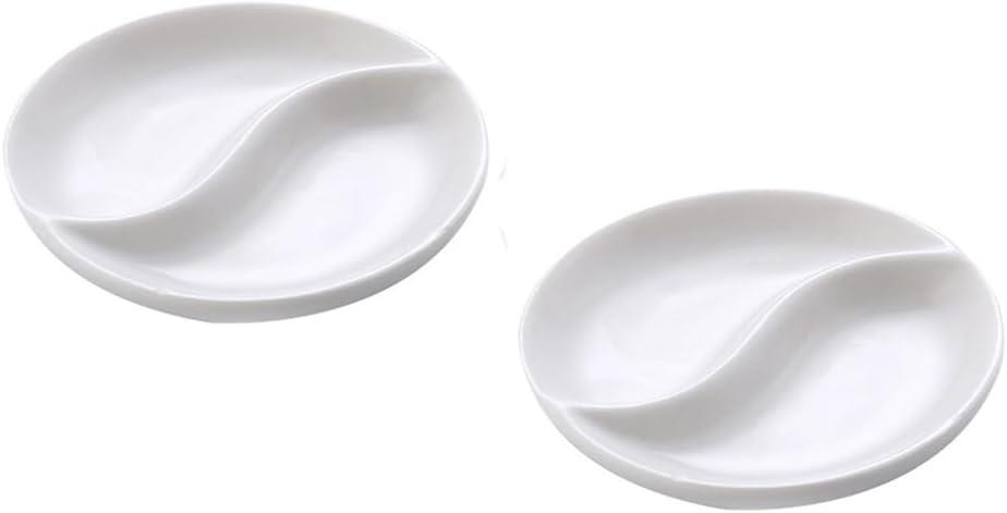 esowemsn 2PCS 3.5inch Ceramic Serving Platter Rectangular 2 Compartment Appetizer Serving Tray Divided Spices Vinegar Nuts Sauce Dishes for Home Kitchen Restaurant
