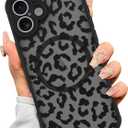 AIGOMARA Case for iPhone 16 [Compatible with MagSafe] Black Leopard Pattern Design for Women Girls Men Soft TPU Bumper Hard PC Back Anti-Fall Shockproof Protective Slim Mganetic Cover