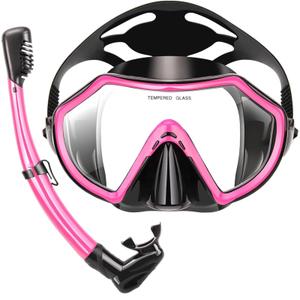 Snorkeling Gear for Adults, Dry Adult Snorkel Set HD Panoramic View Snorkel Mask Set, Anti-Leak and Anti-Fog Scuba Diving Package for Snorkeling Scuba Diving Travel (Pink)