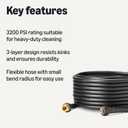 Amazon Basics 50ft Pressure Washer Hose, 3200 PSI Rating, Flexible, 3-Layer Design, Heavy-Duty Cleaning, Durable, Black, 1-Pack