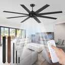 72 Inch Ceiling Fan no Light, Black Ceiling Fan with Remote, 6-Speeds, Quiet Reversible DC Motor, Industrial Ceiling Fans without Lights for Living Room, Garage, Patio, Indoor/Outdoor Use