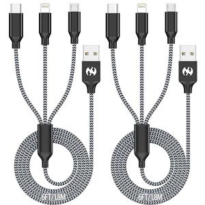 Xnewcable Multi Charging Cable 6ft 2Pack 3 in 1 Charger Cord, Multiple Rapid Nylon Braided Cable USB Charging Cable Multi Phone Charger Cord with Type C Micro Lightning USB Connectors for Cell Phones