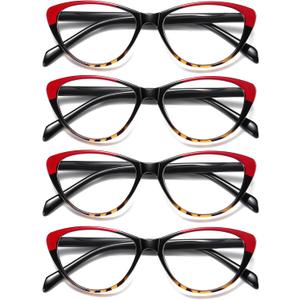 Cat Eye Reading Glasses for Women Blue Light Blocking,Readers for Women 2.5 with Comfort Spring Hinges,Fashion Designer Ladies Eyeglasses(4 pack) (Mixed Color-4)