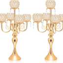 2 PCS Kehail Crystal Table Decoration Gold Candle Holder with Pendant, 5 Arm Candelabra Holder Beautiful Hollow Engraved Table Centerpiece for Christmas, Thanksgiving, Weddings, Holiday Parties